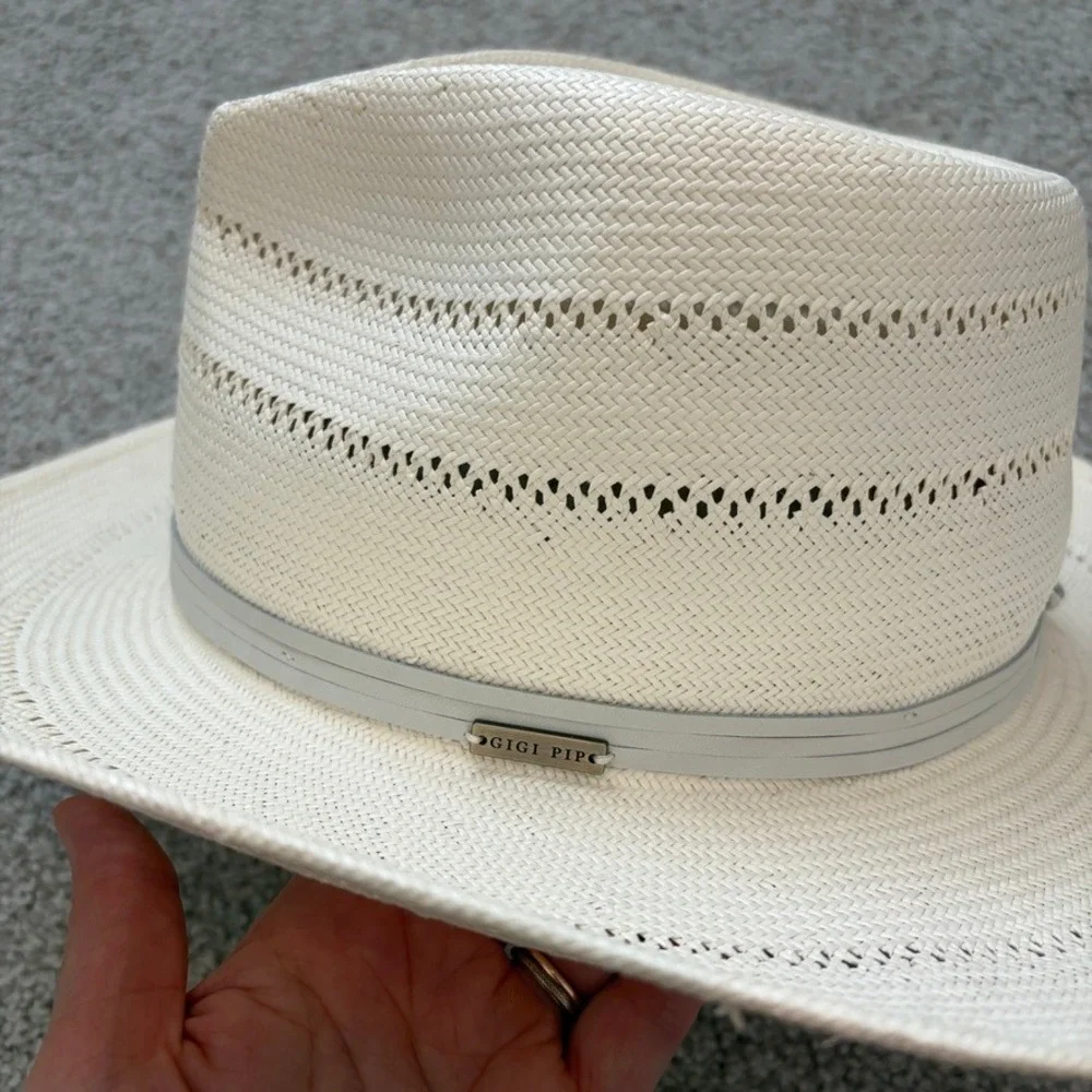 Gigi Pip Arlo Straw Fedora Hat Womens 57 White Cream Western Beach Boho Festival
